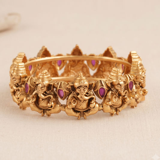 Auspicious antique gold ganesh maharaaj kada I Temple Jewellery