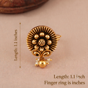 Elegant sleek floral antique gold finger ring