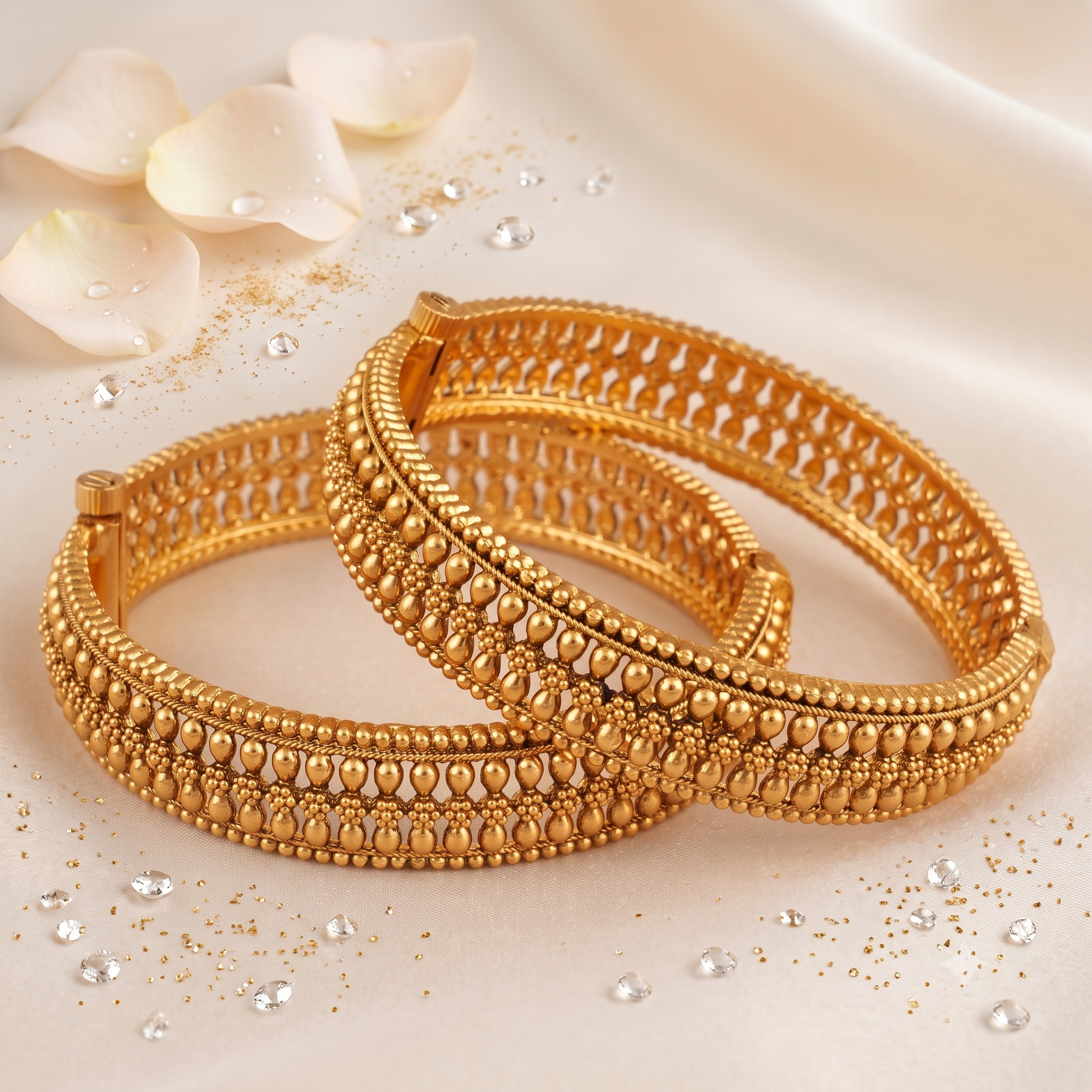 Broad gold plated bangle set