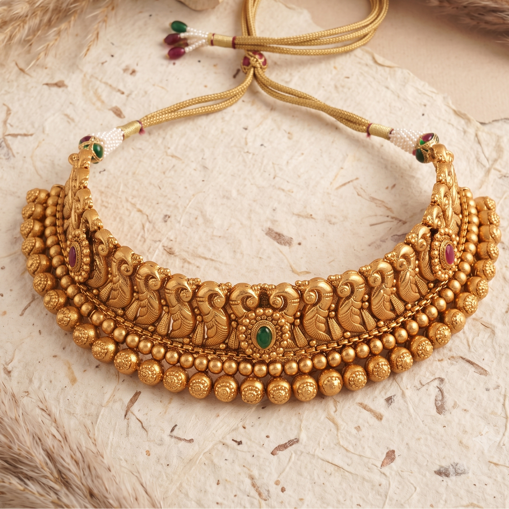 Stunning antique gold stone choker necklace set