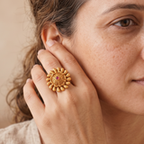 Beautiful ruby antique gold floral finger ring