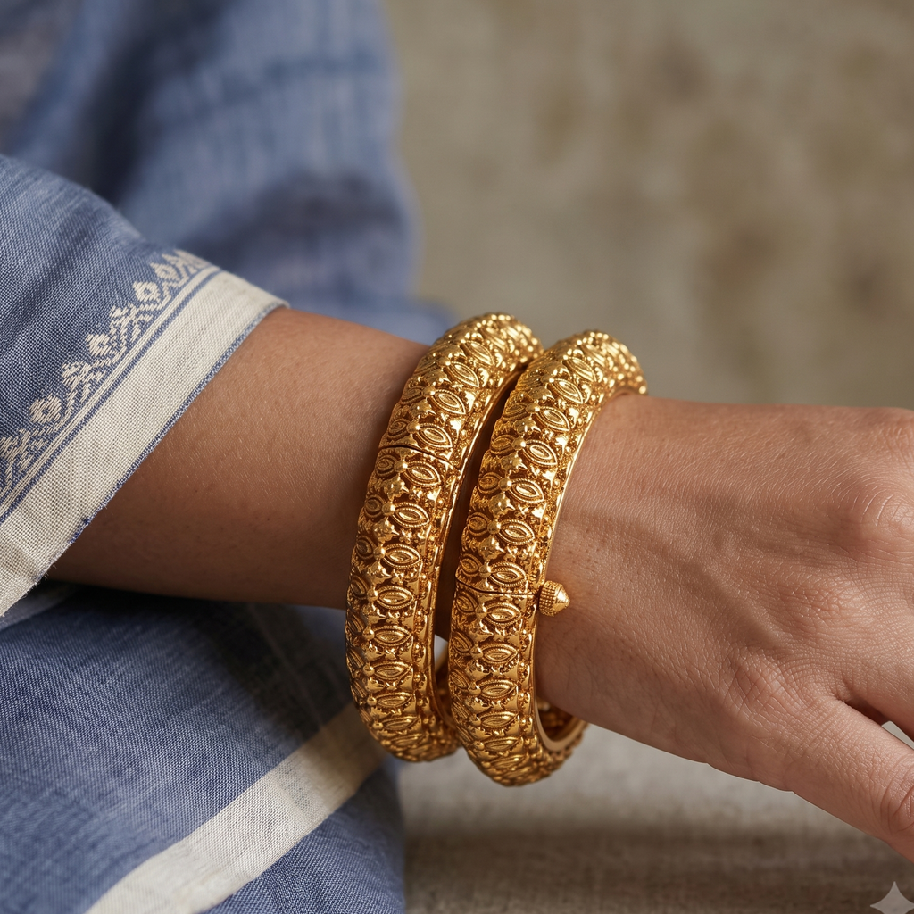 Stunning plain antique gold plated bangle set