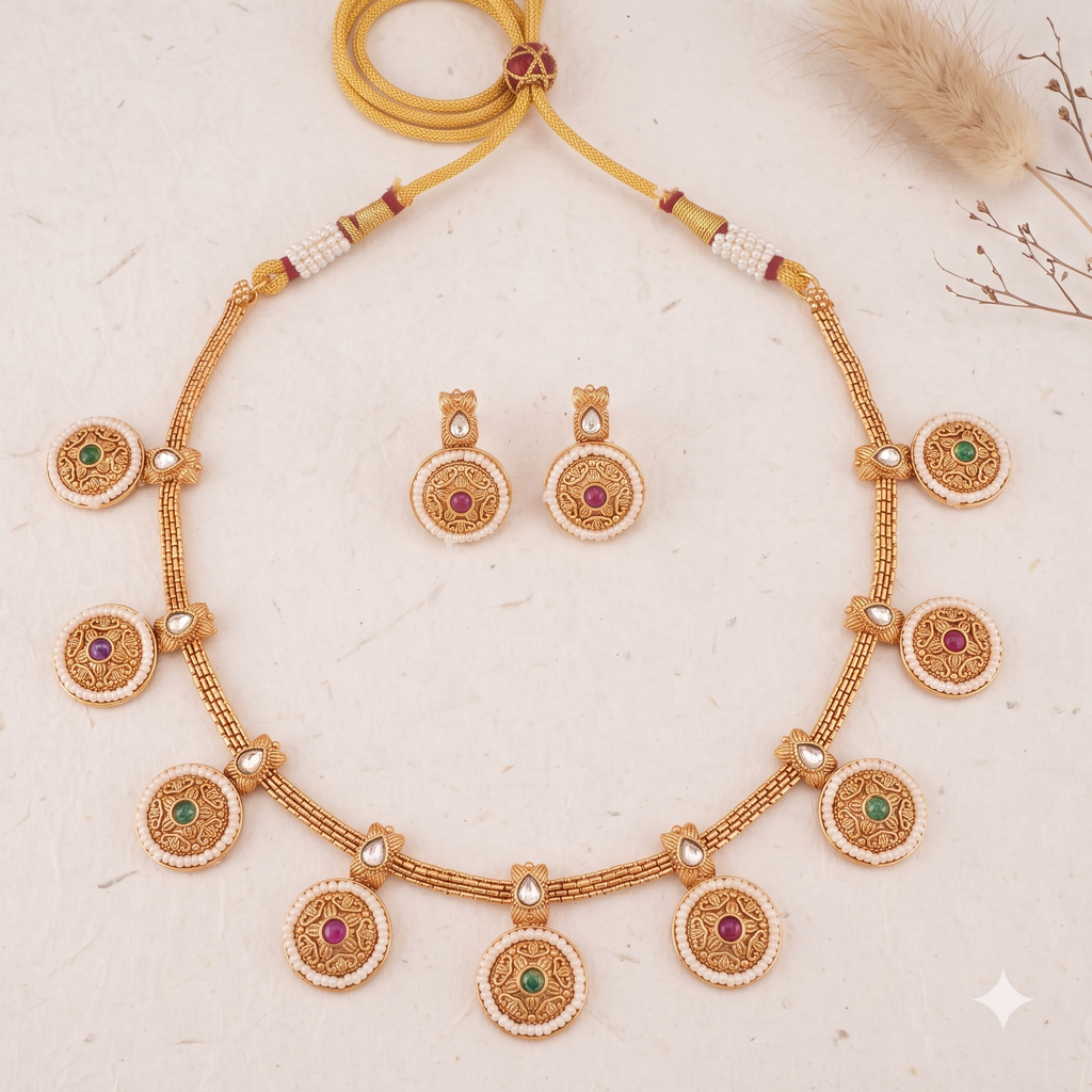 Riwaayat antique gold coin drop necklace set