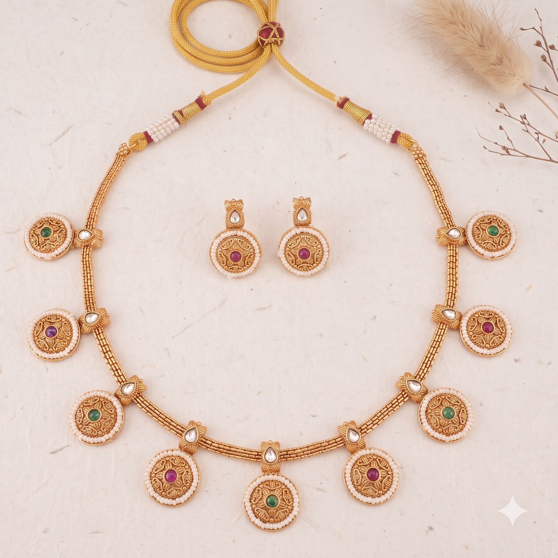 Riwaayat antique gold coin drop necklace set