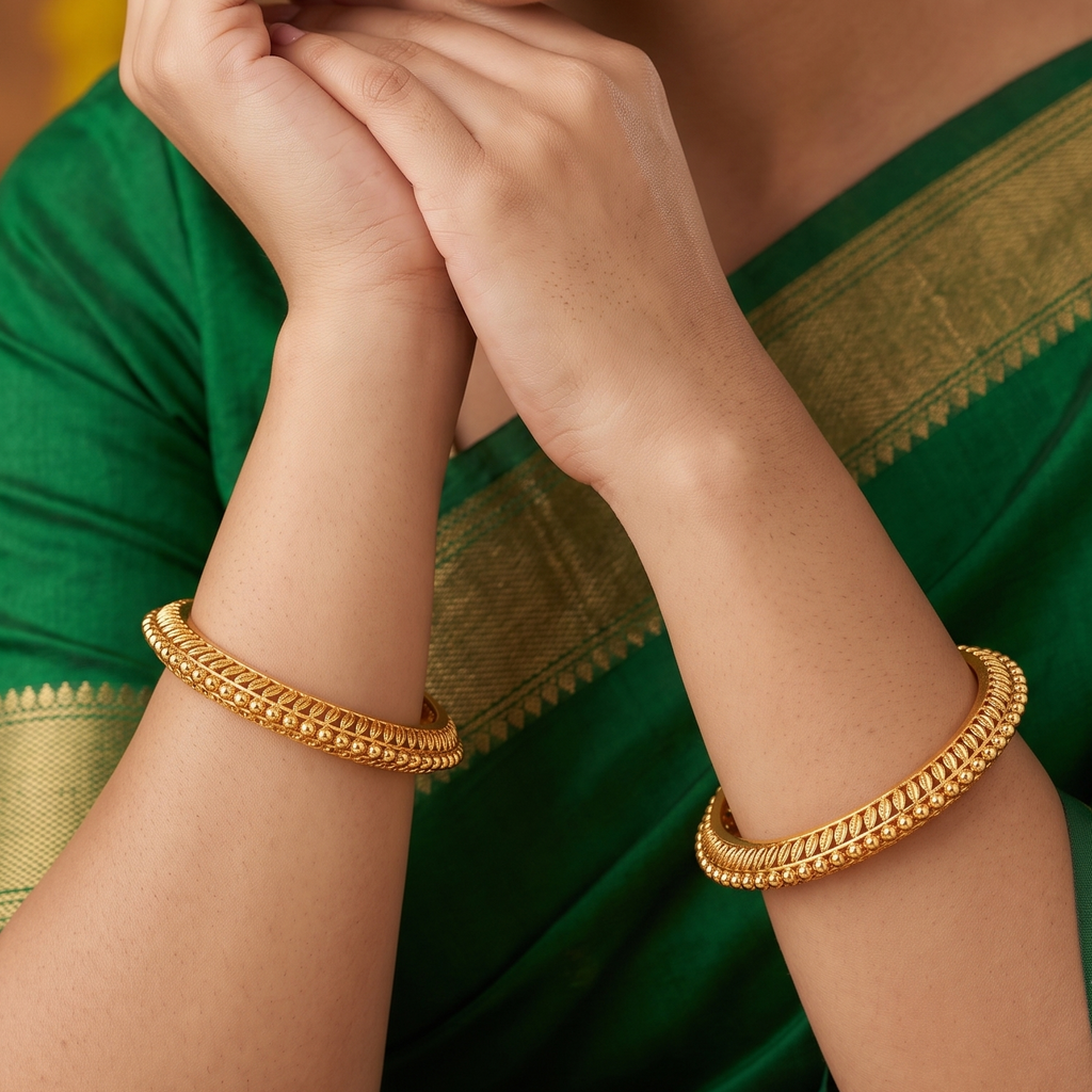 Beautiful plain gold pacheli bangle set