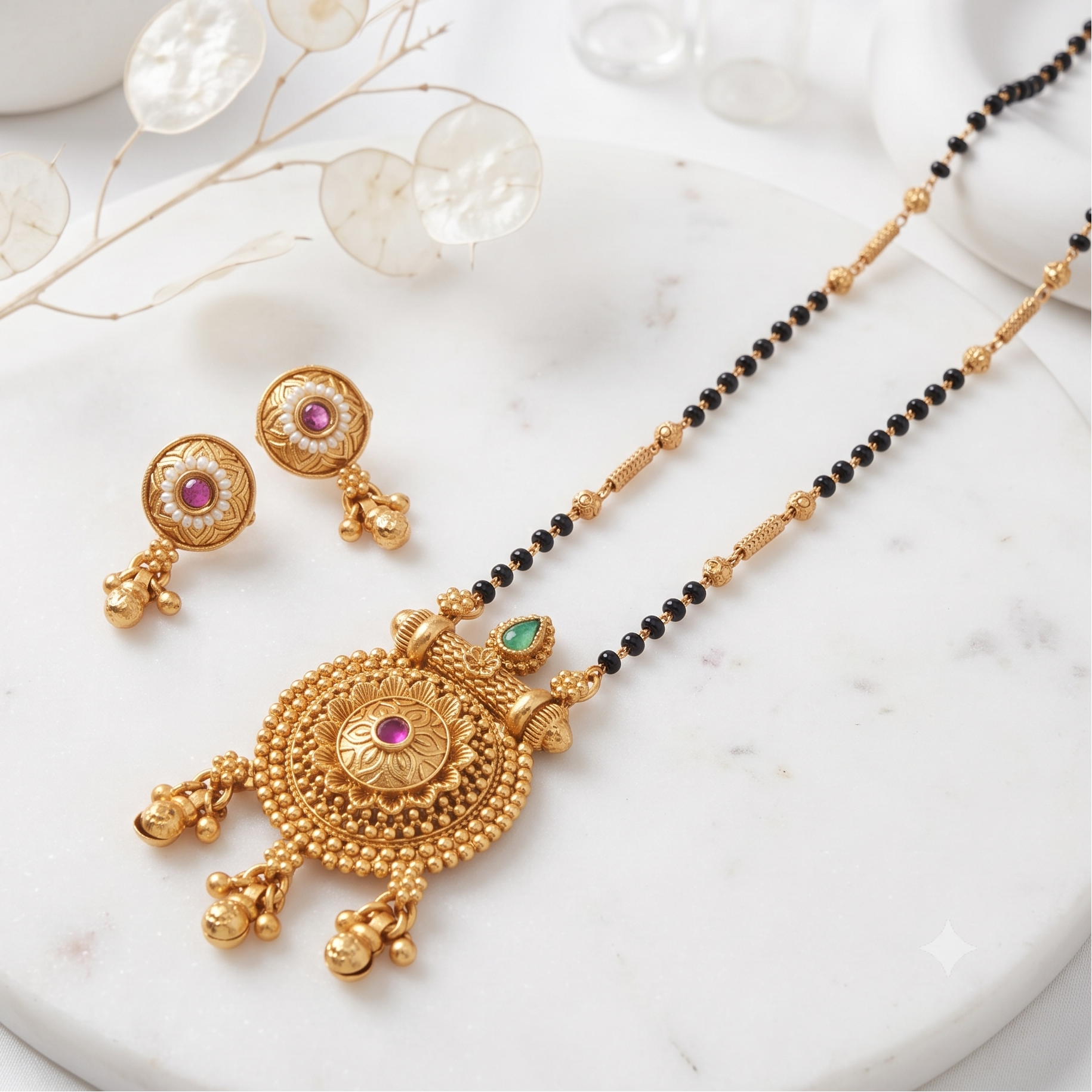 Beautiful elegant antique gold stone mangalsutra set