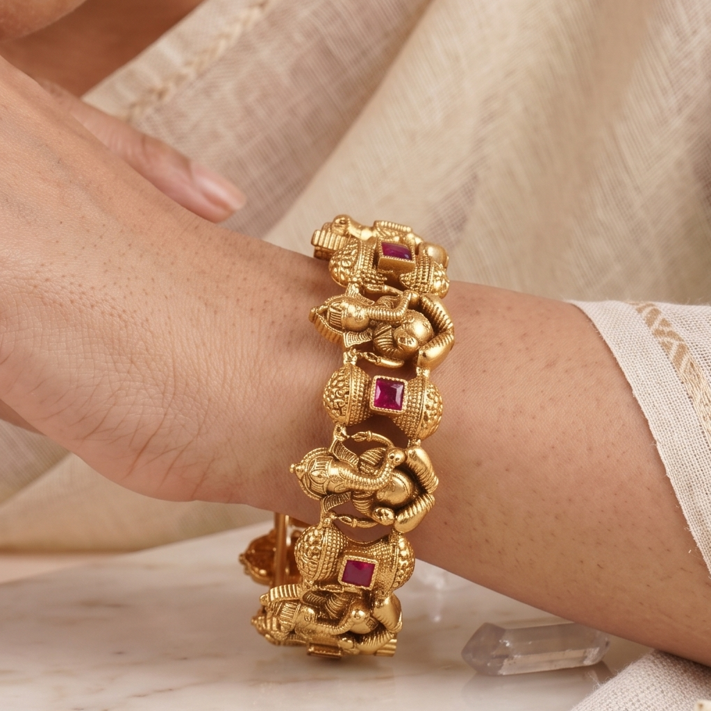 Antique gold finish Ganesh kada bangle
