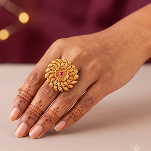 Stunning antique gold plated spiral ruby finger ring