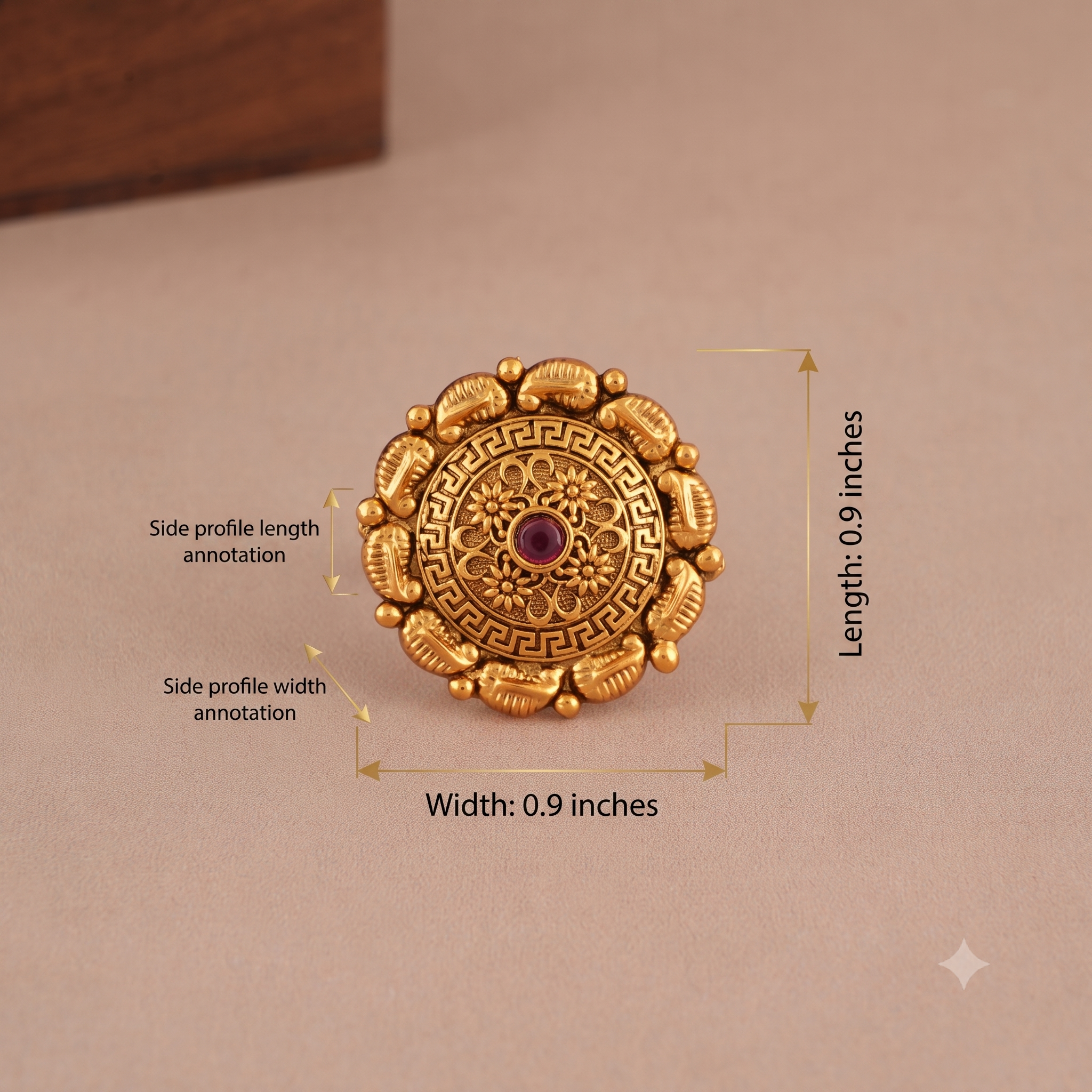 Cute antique gold plated carved finger ring