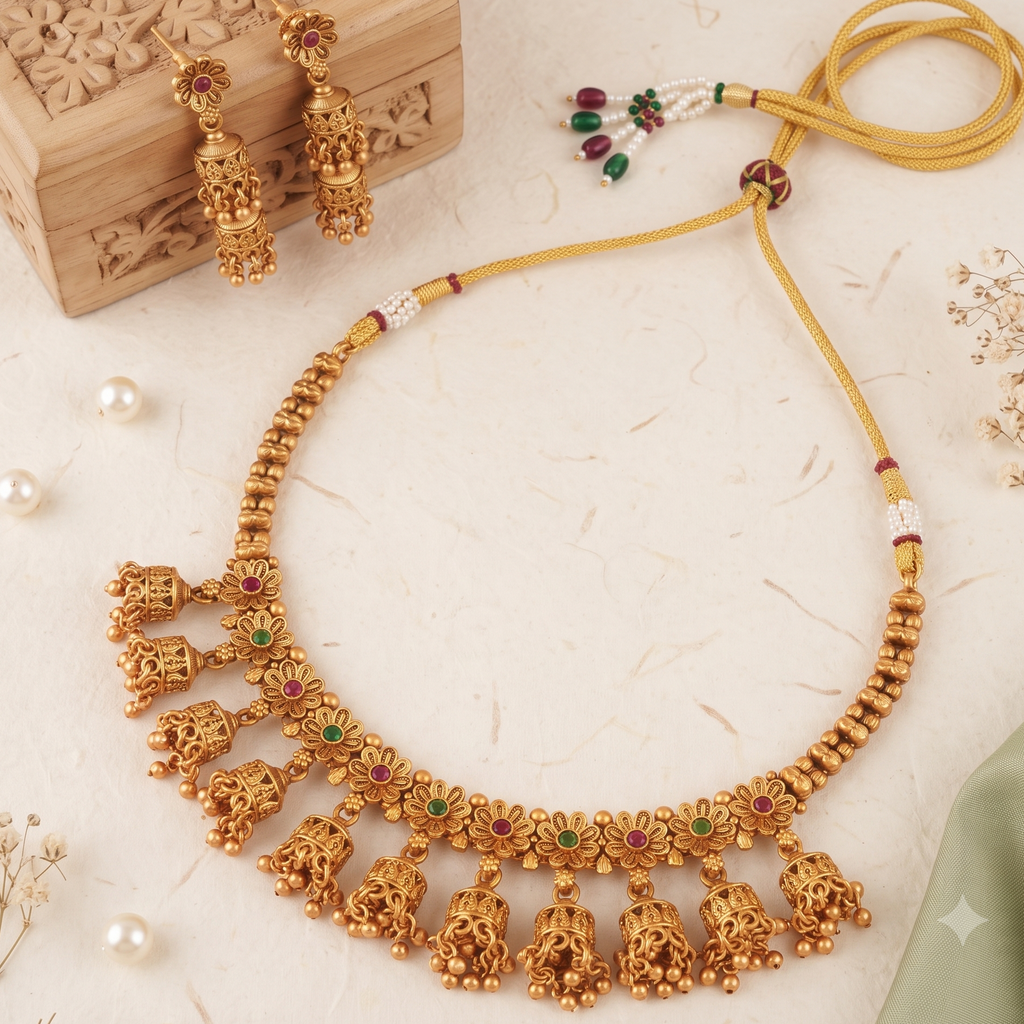 Beautiful stone antique gold choker necklace set