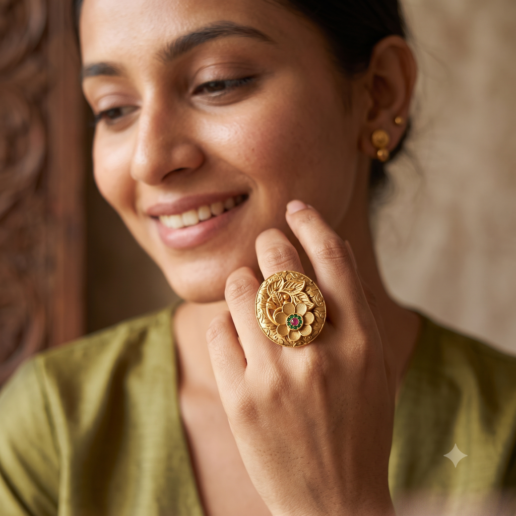 Beautiful oval yellow gold stone finger ring