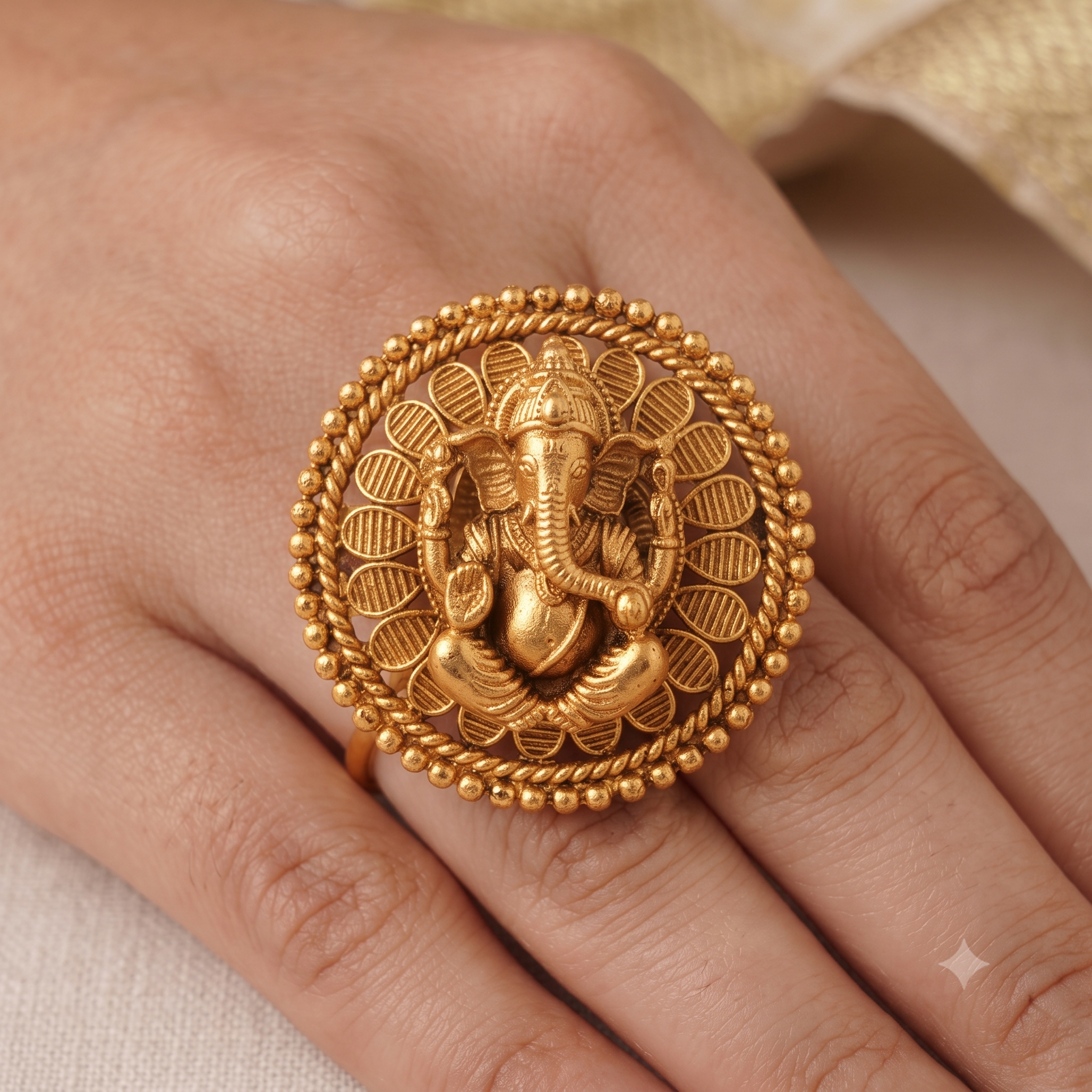 Cute antique gold lord ganesh finger ring I Temple Jewellery