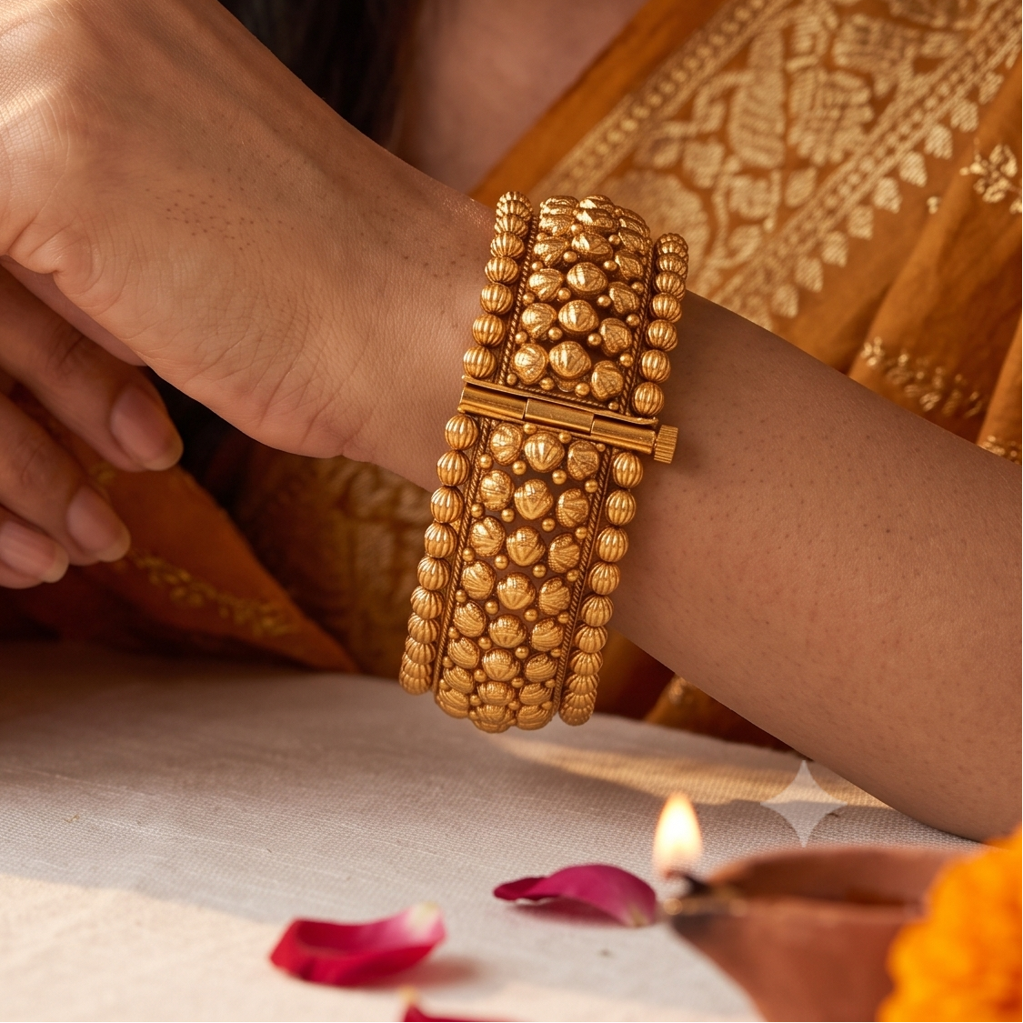 Gorgeous plain antique gold broad openable kada bangle
