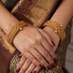 Royal antique gold multicolor stone openable bangle set