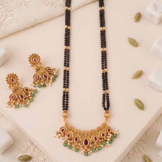 Stunning antique gold kundan stone multicolor mangalsutra set