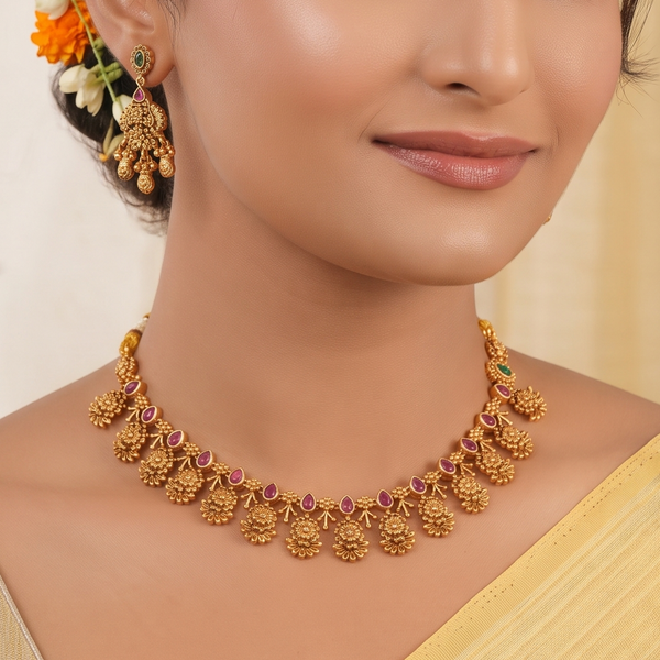 Stunning antique gold ruby floral necklace set