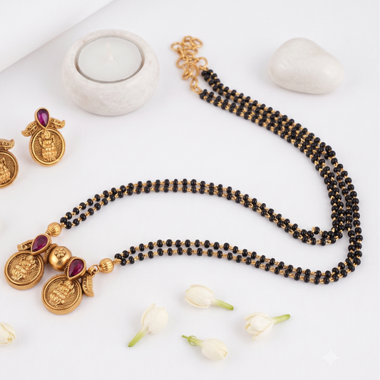 Antique gold finish Lakshmi beaded mangalsutra set
