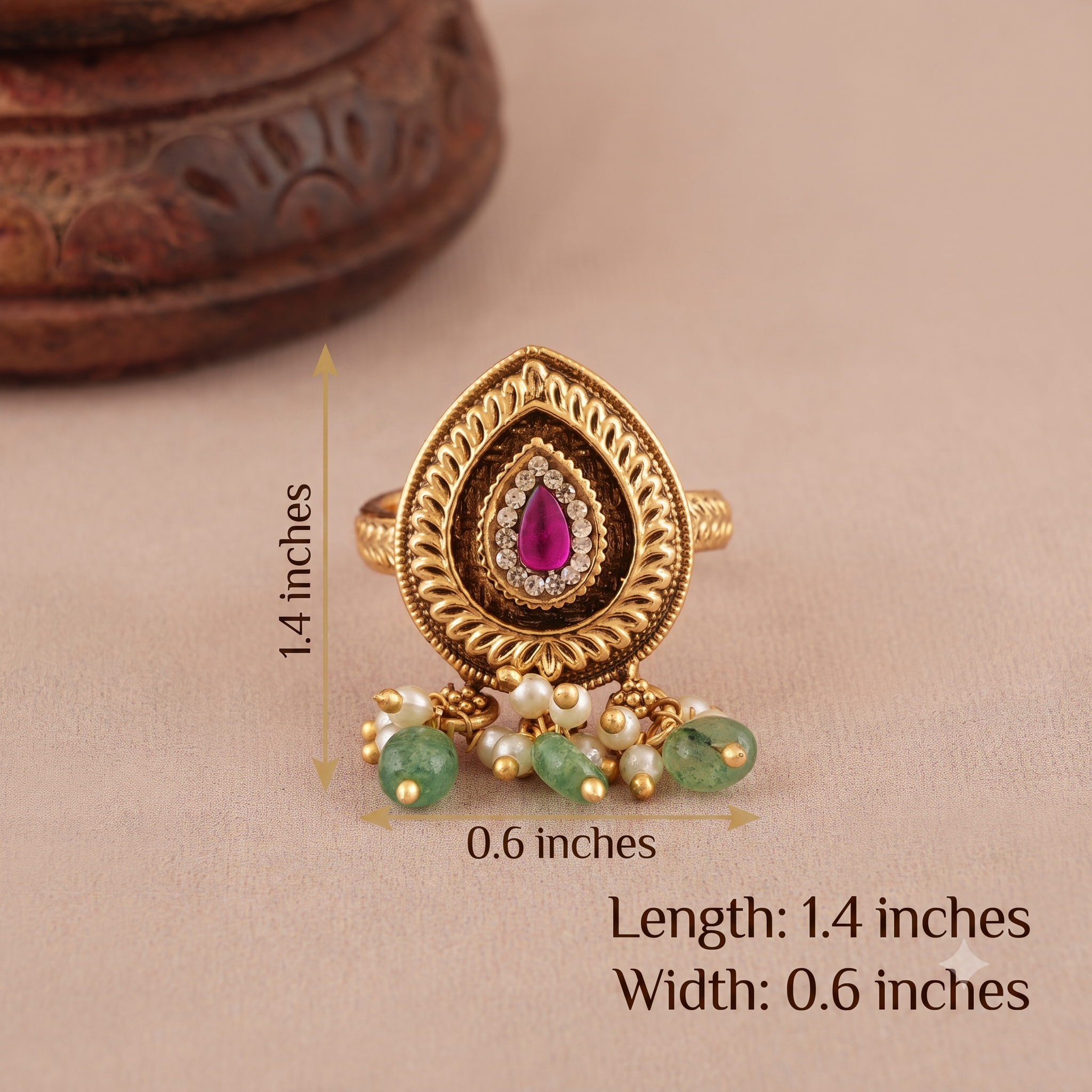 Stone antique gold adjustable finger ring
