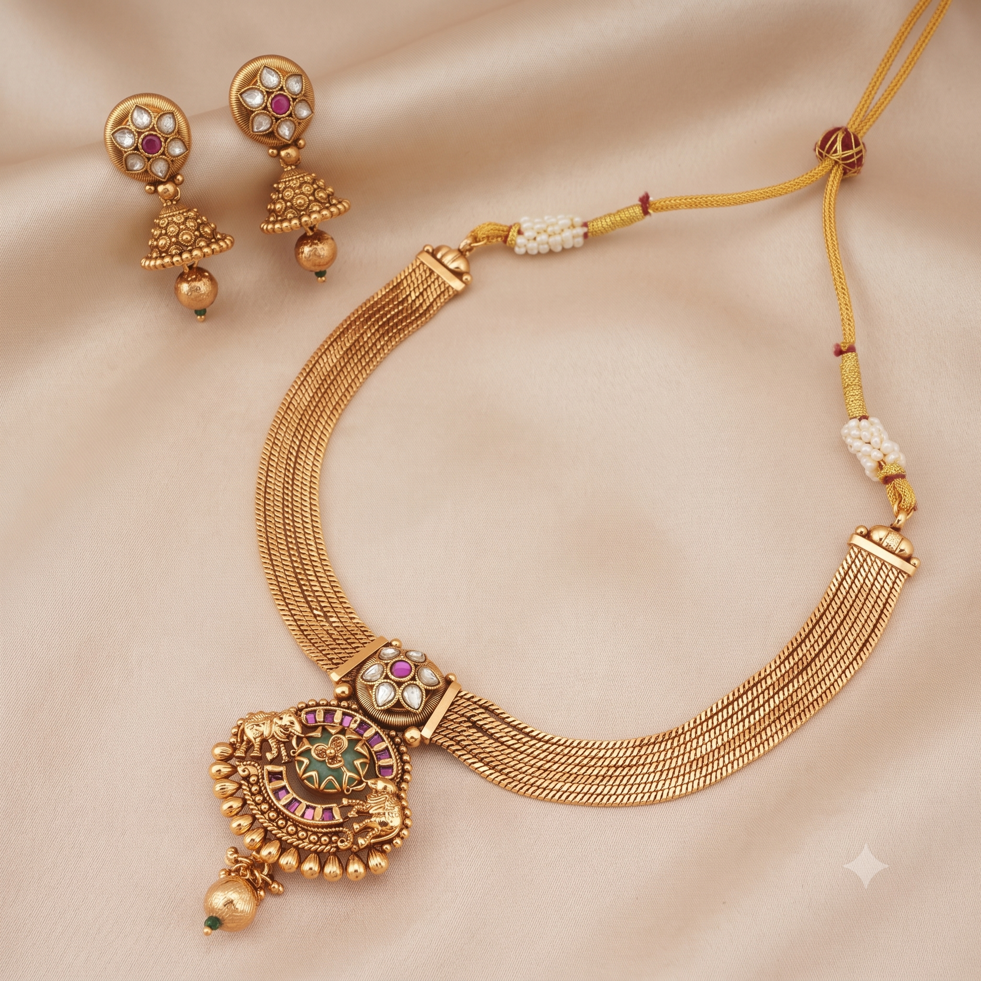 Beautiful antique gold kundan rajwadi necklace set