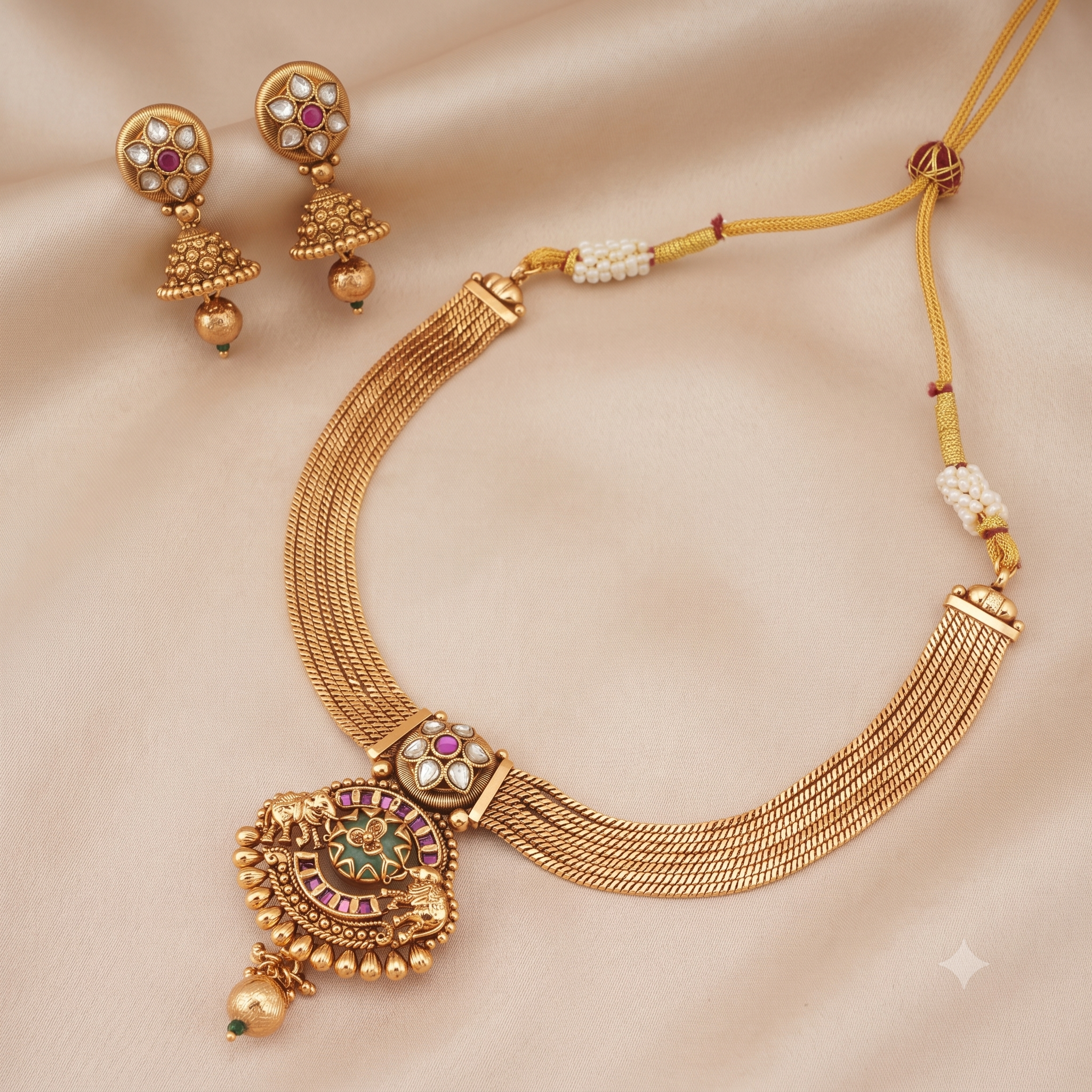 Beautiful antique gold kundan rajwadi necklace set