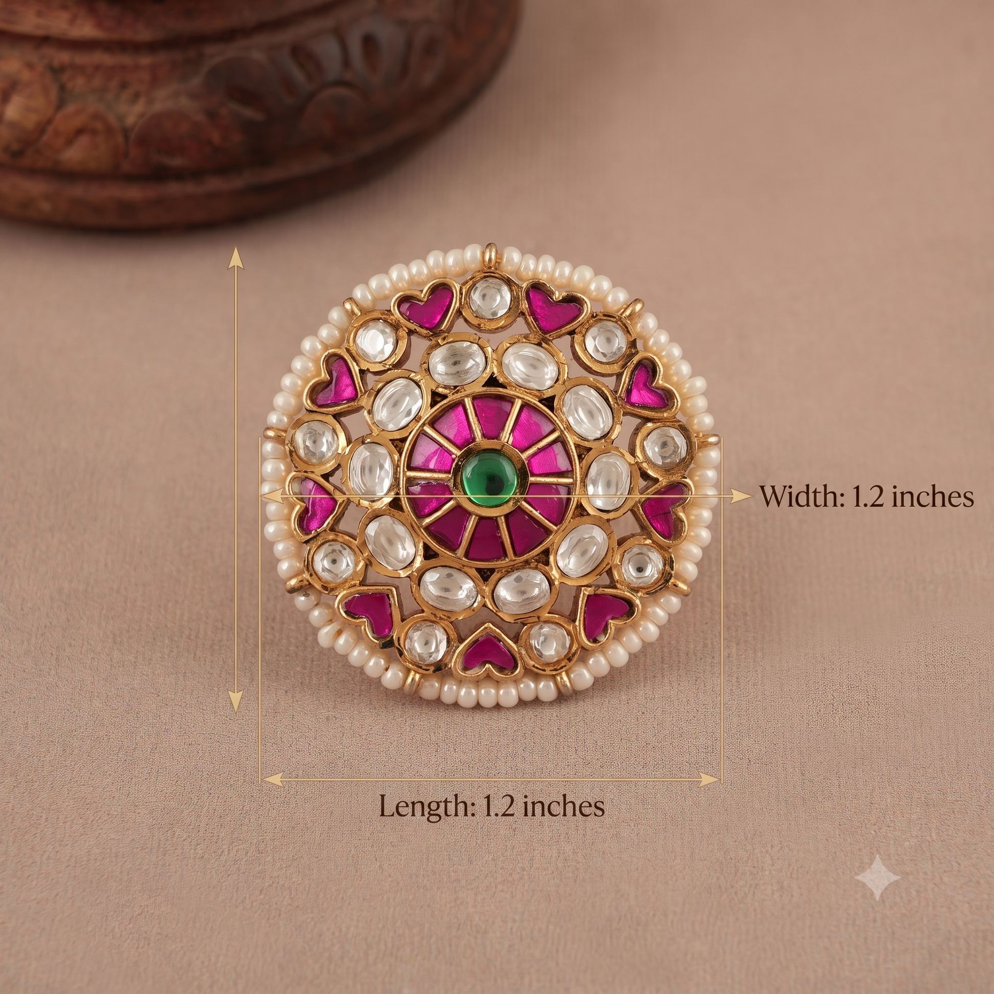 Beautiful gold plated ruby kundan finger ring