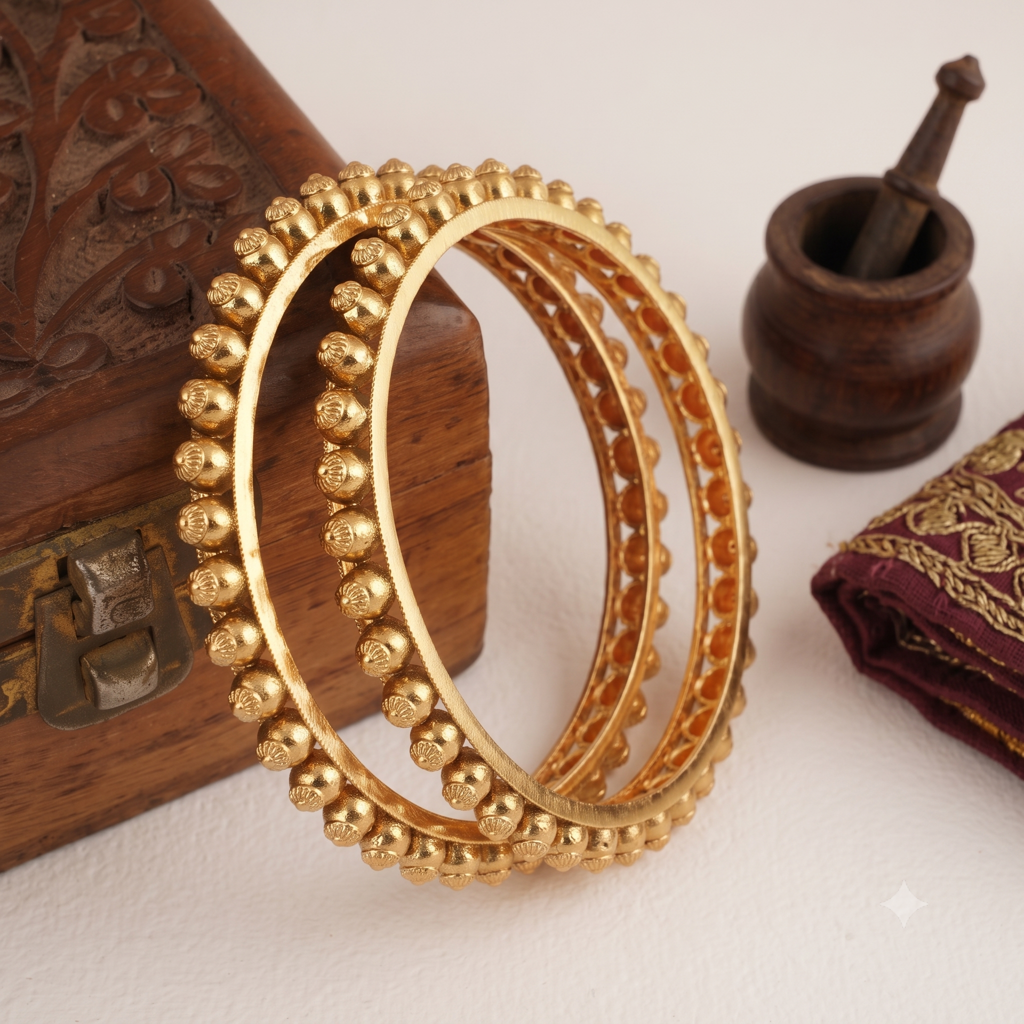 Plain antique gold ball bangle set