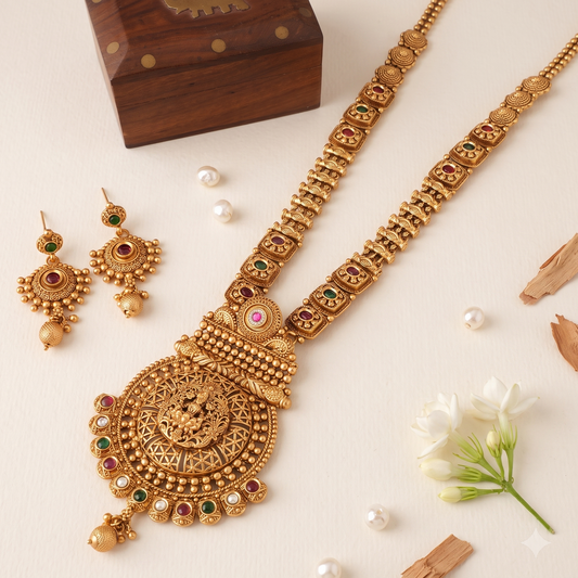 Stunning maa lakshmi stone rajwadi necklace set with earring