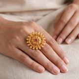 Cute antique gold plated stone finger ring