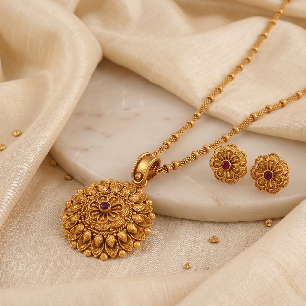 Stunning bold antique gold plated pendant set
