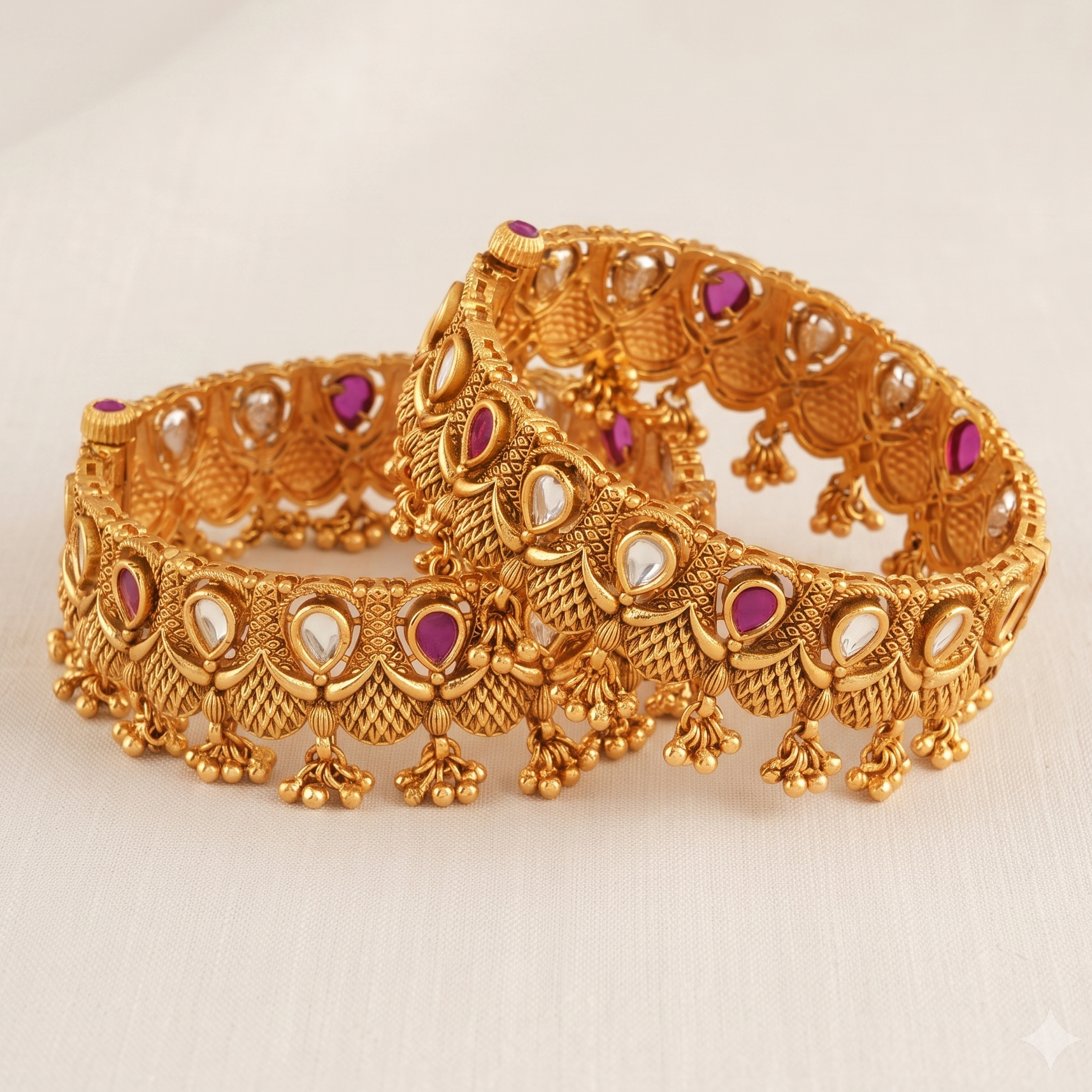 Beautiful kundan antique gold stone bangle set