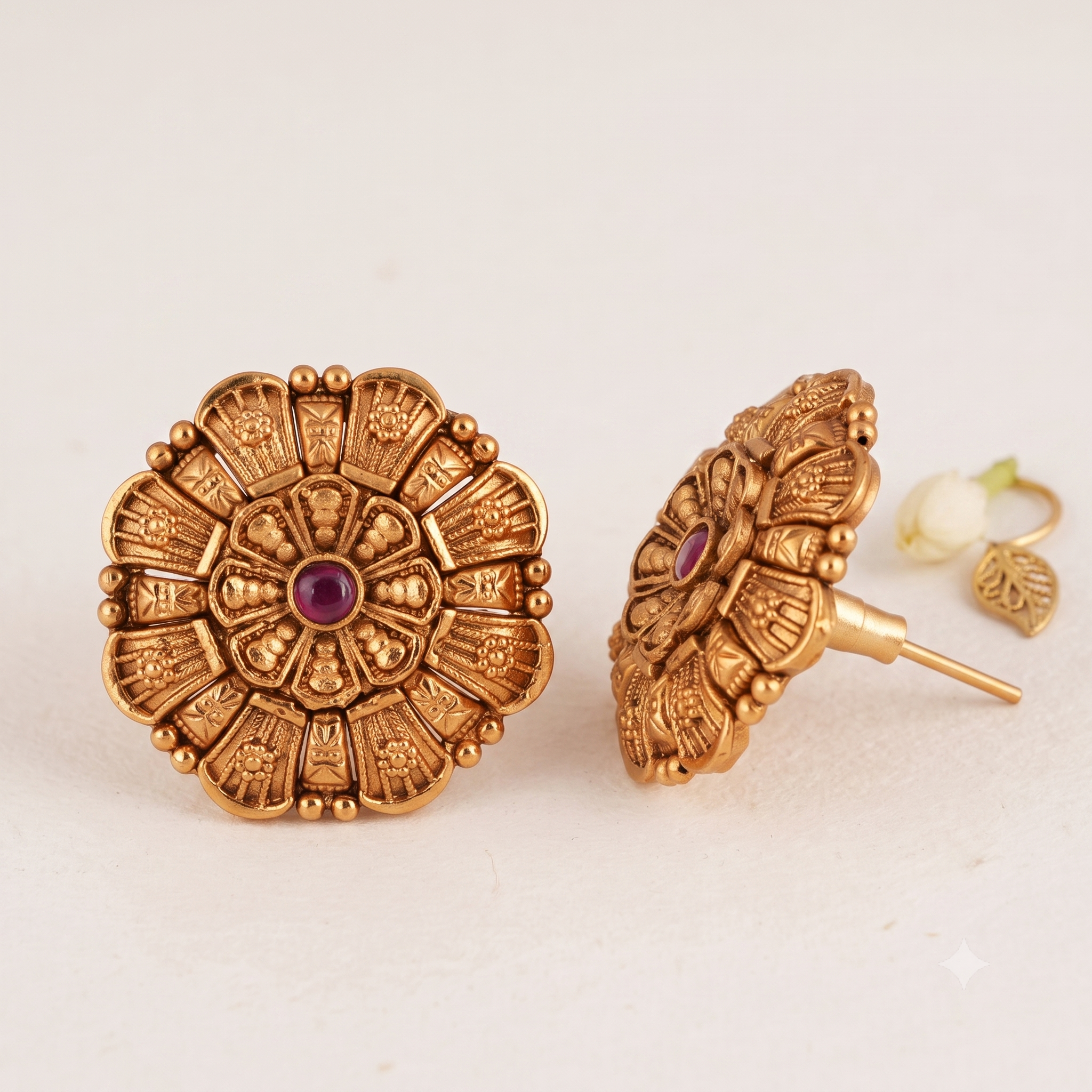 Beautiful antique gold plated stone stud