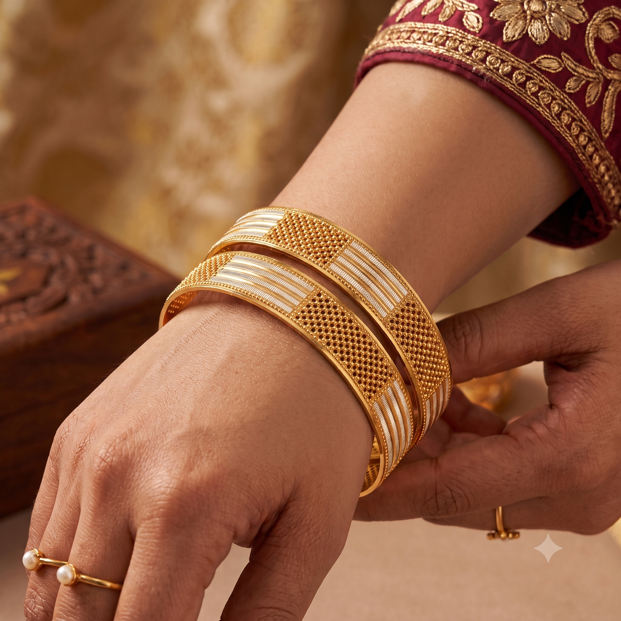 Bold dual tone gold bangle set