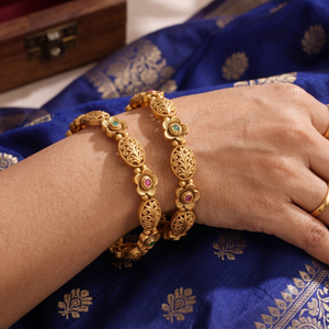Multicolor stone gold bangle set