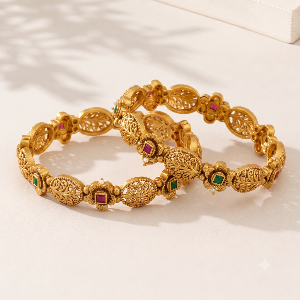 Multicolor stone gold bangle set