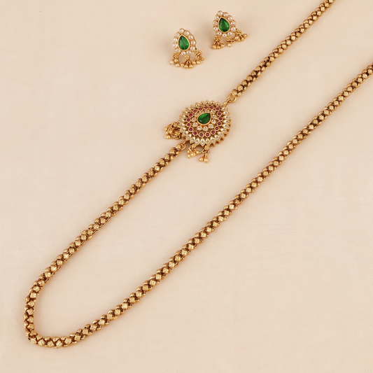 Stunning antique gold side brooch mala necklace set