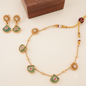 Gold plated ruhani panna drop necklace set