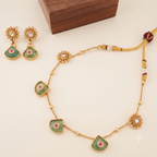 Gold plated ruhani panna drop necklace set