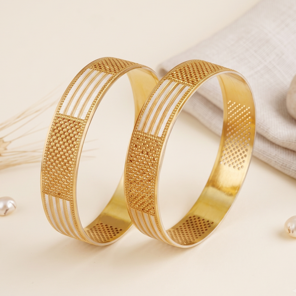 Bold dual tone gold bangle set