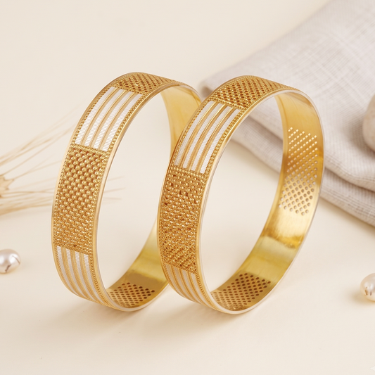 Bold dual tone gold bangle set
