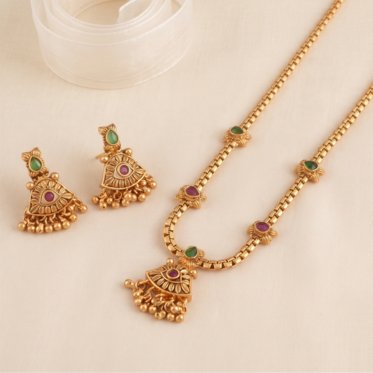 Cute antique gold stone delicate necklace set