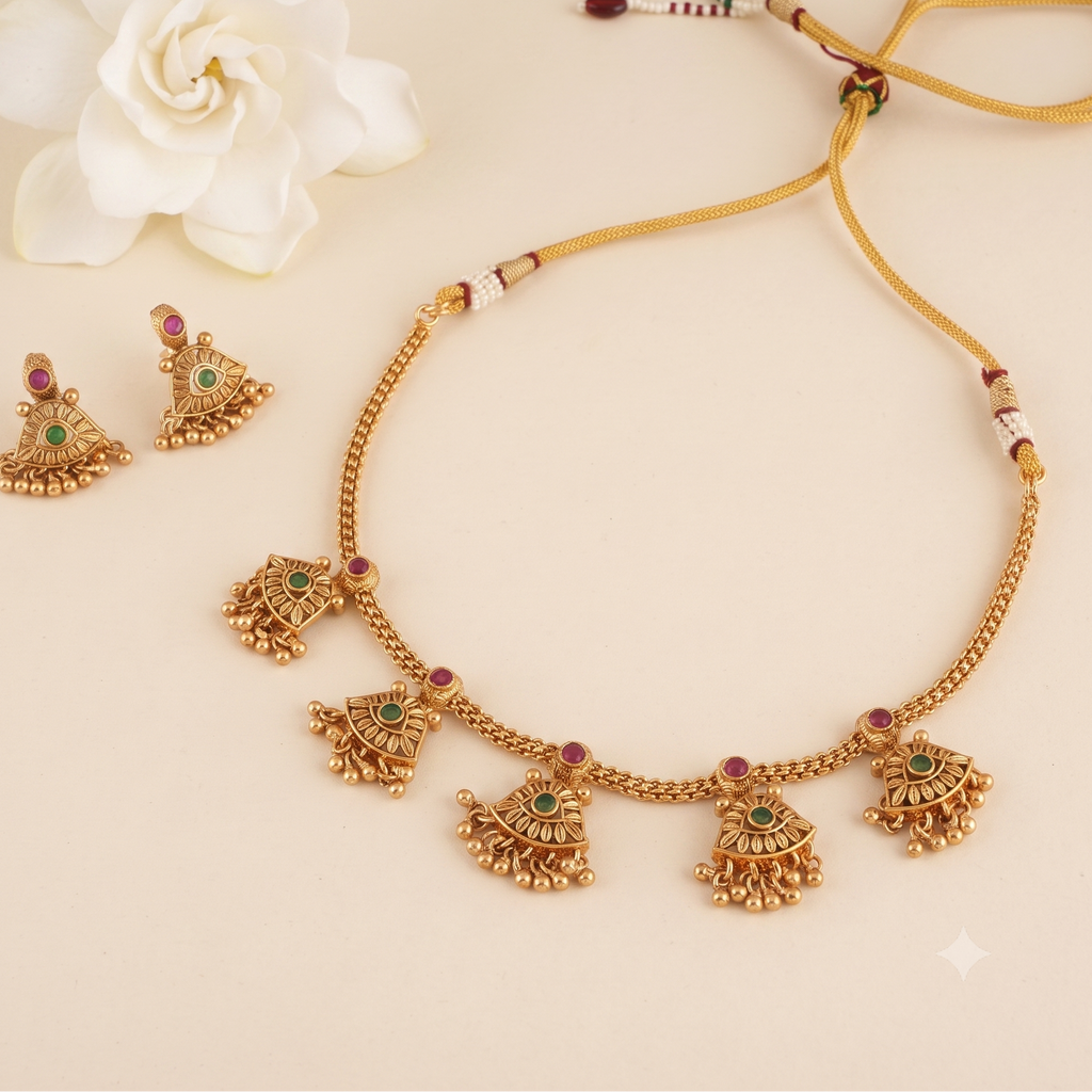 Beautiful stone antique gold necklace set