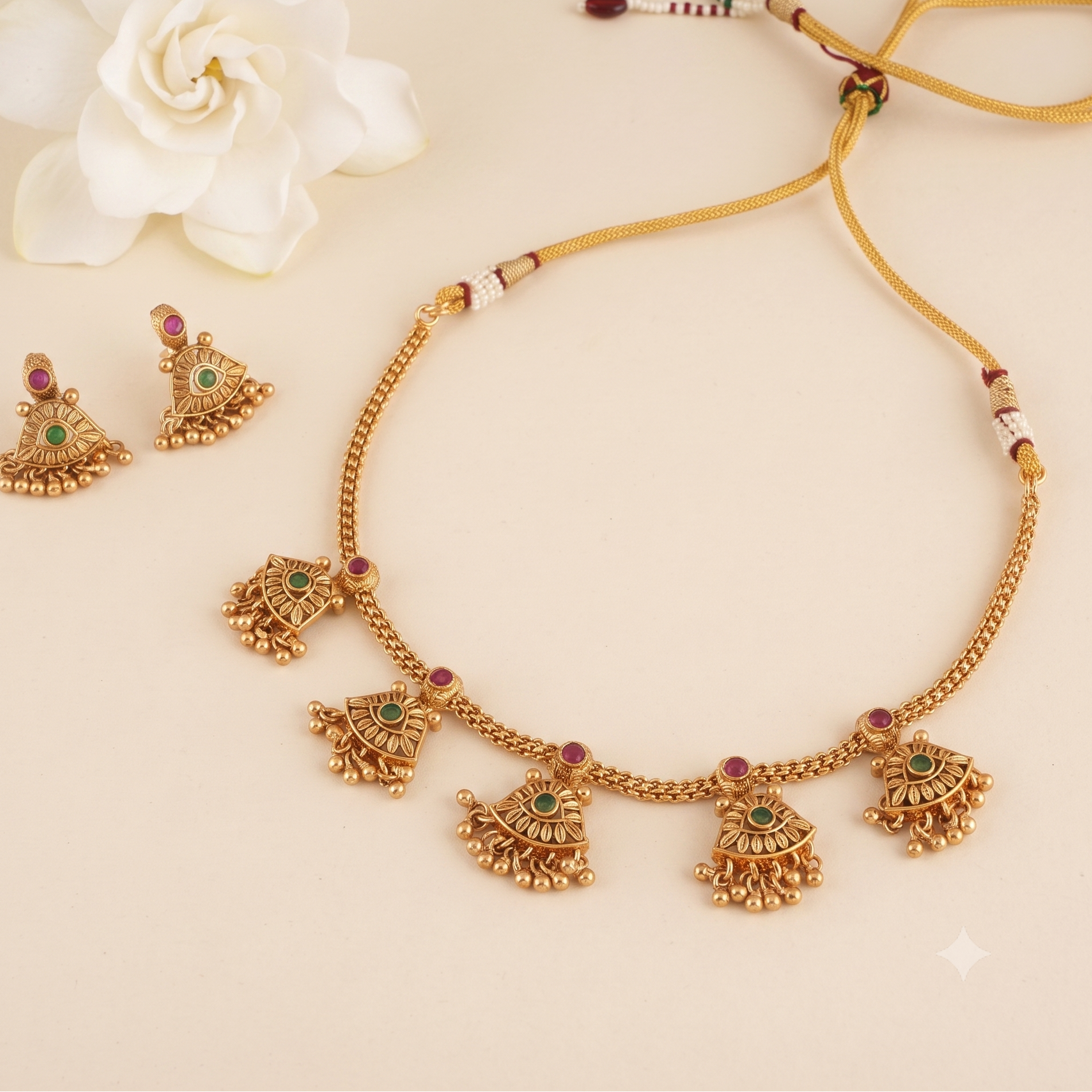 Beautiful stone antique gold necklace set