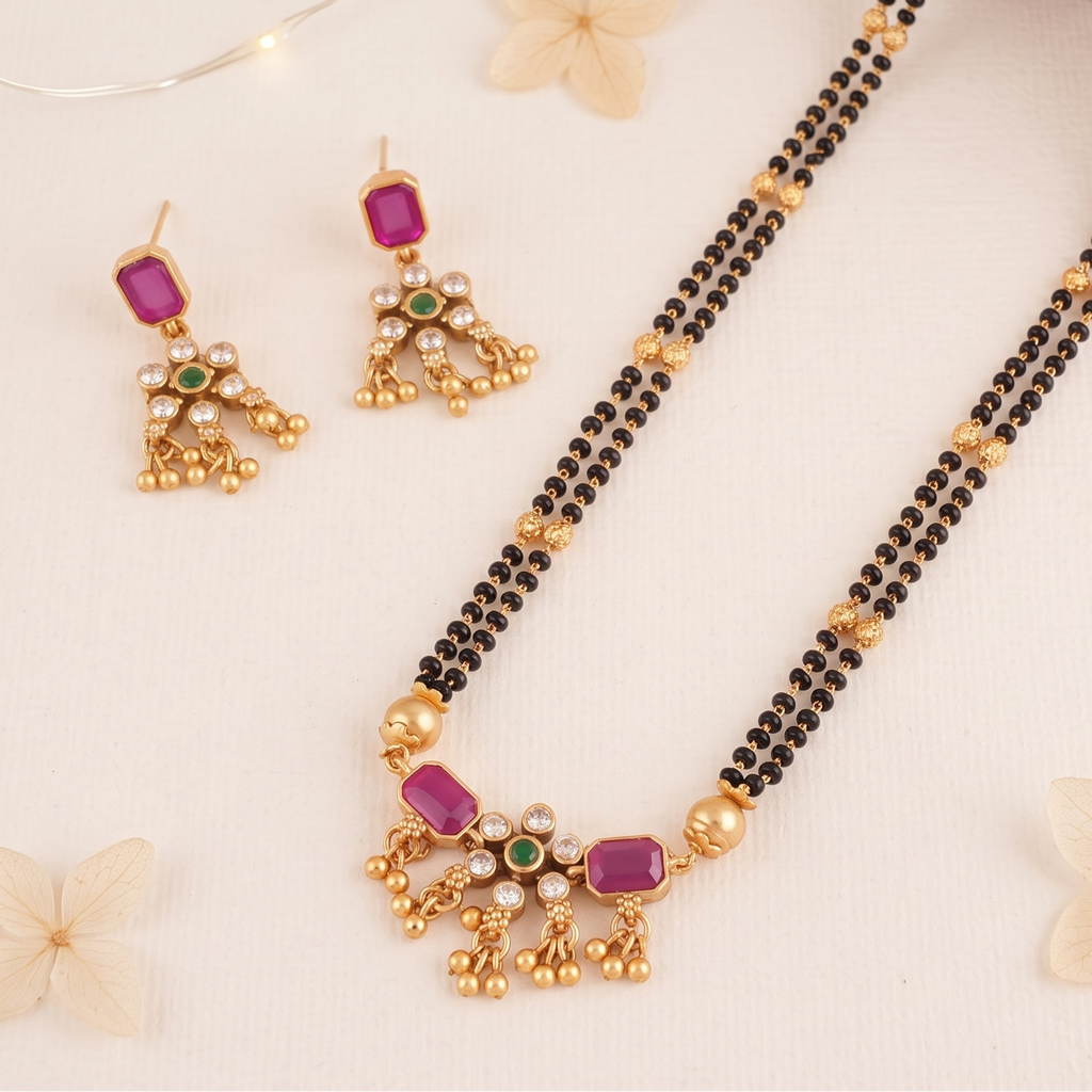 Elegant antique gold stone mangalsutra set