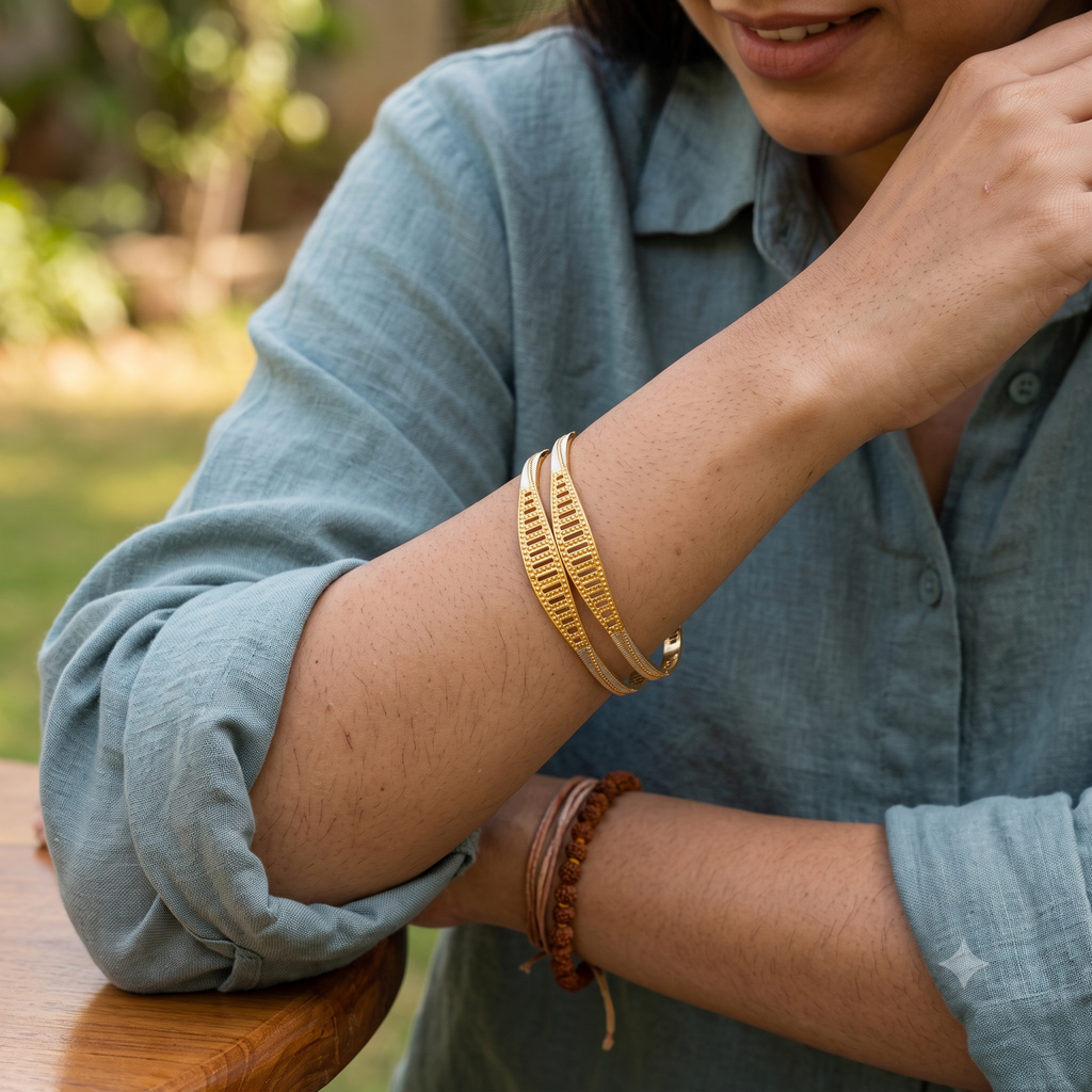 Spiral dual tone gold plated bangle set