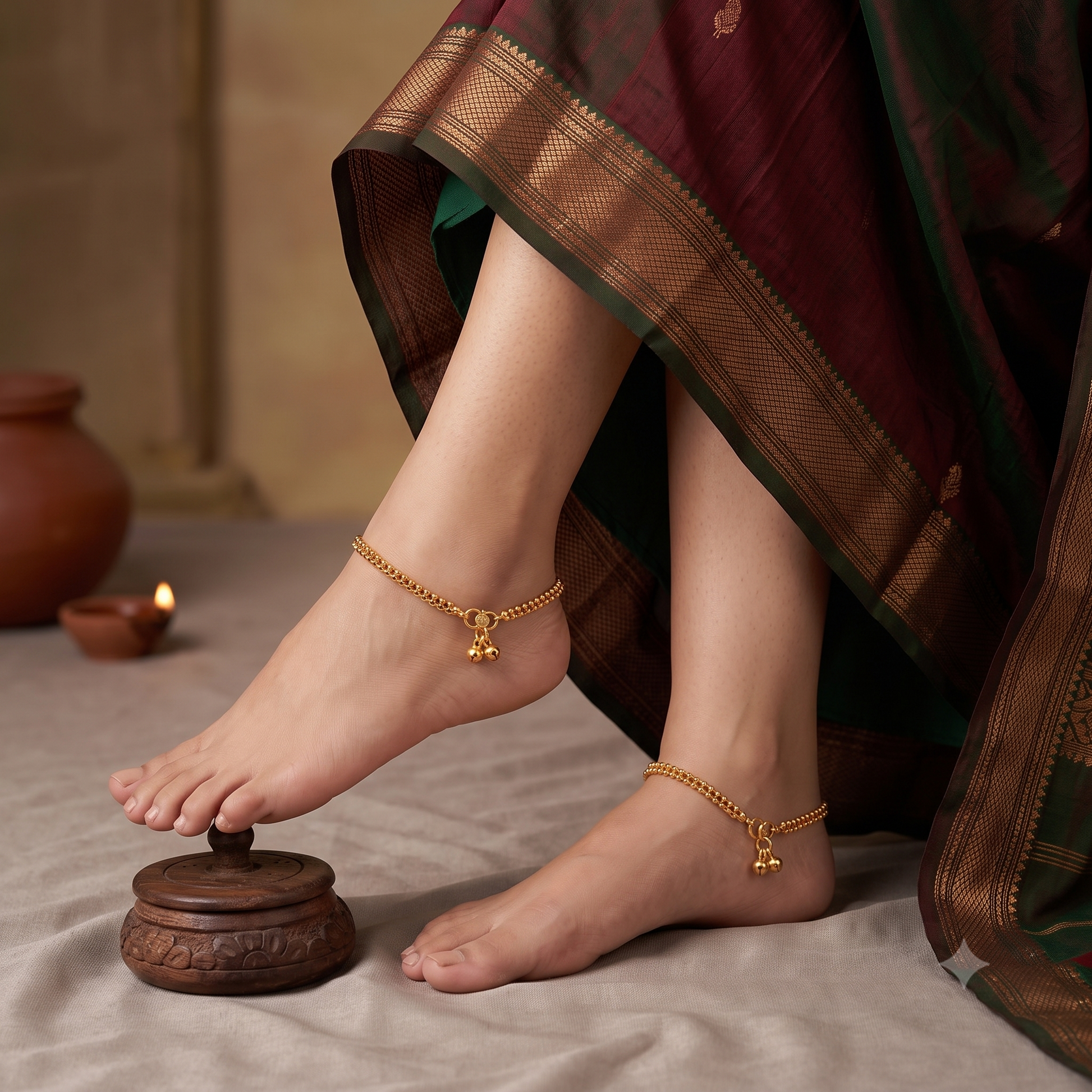 Delicate plain antique gold single line anklet