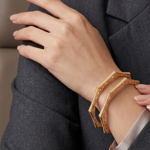 Sleek elegant gold plated diamond bangle set for women
