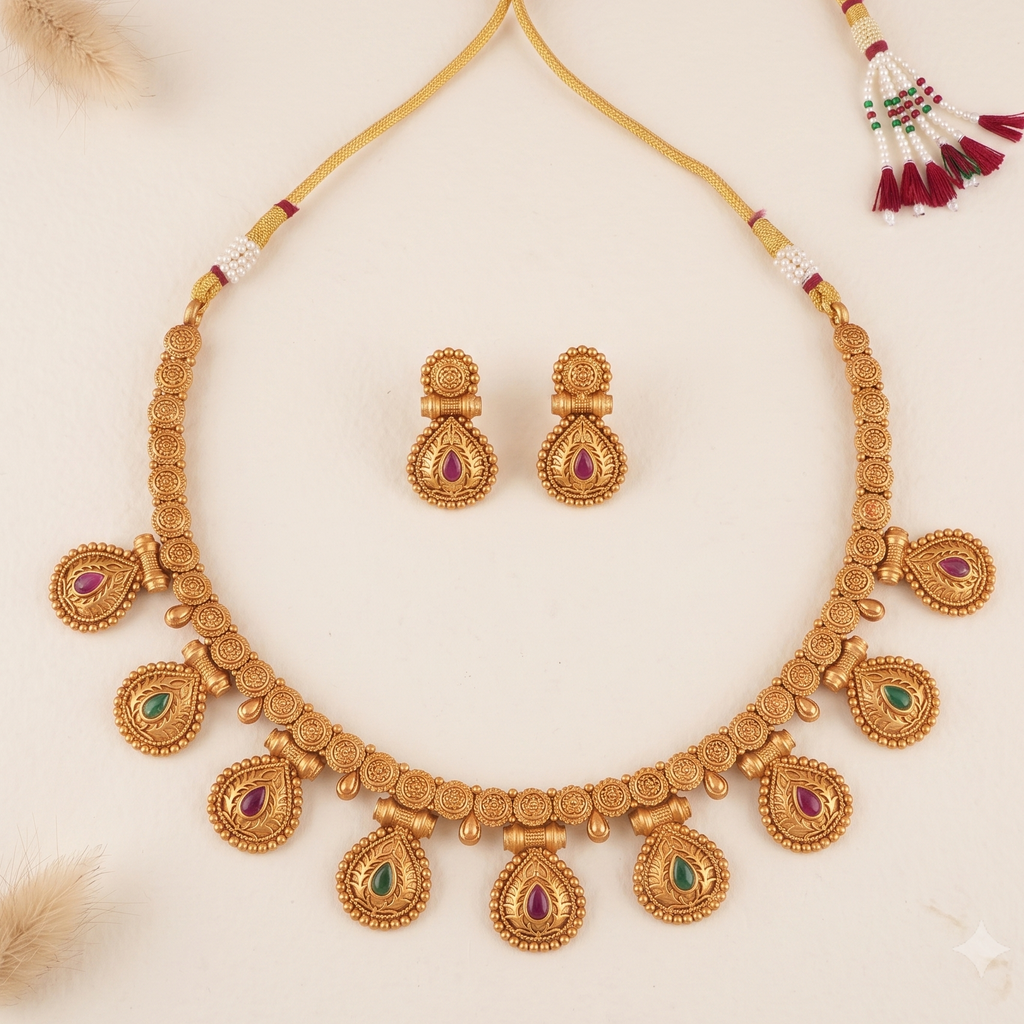 Antique gold stone necklace set