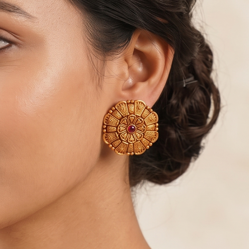 Beautiful antique gold plated stone stud