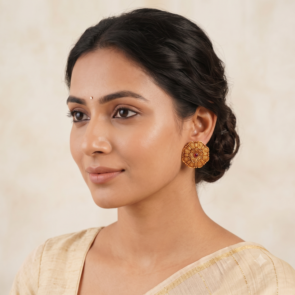 Beautiful antique gold plated stone stud