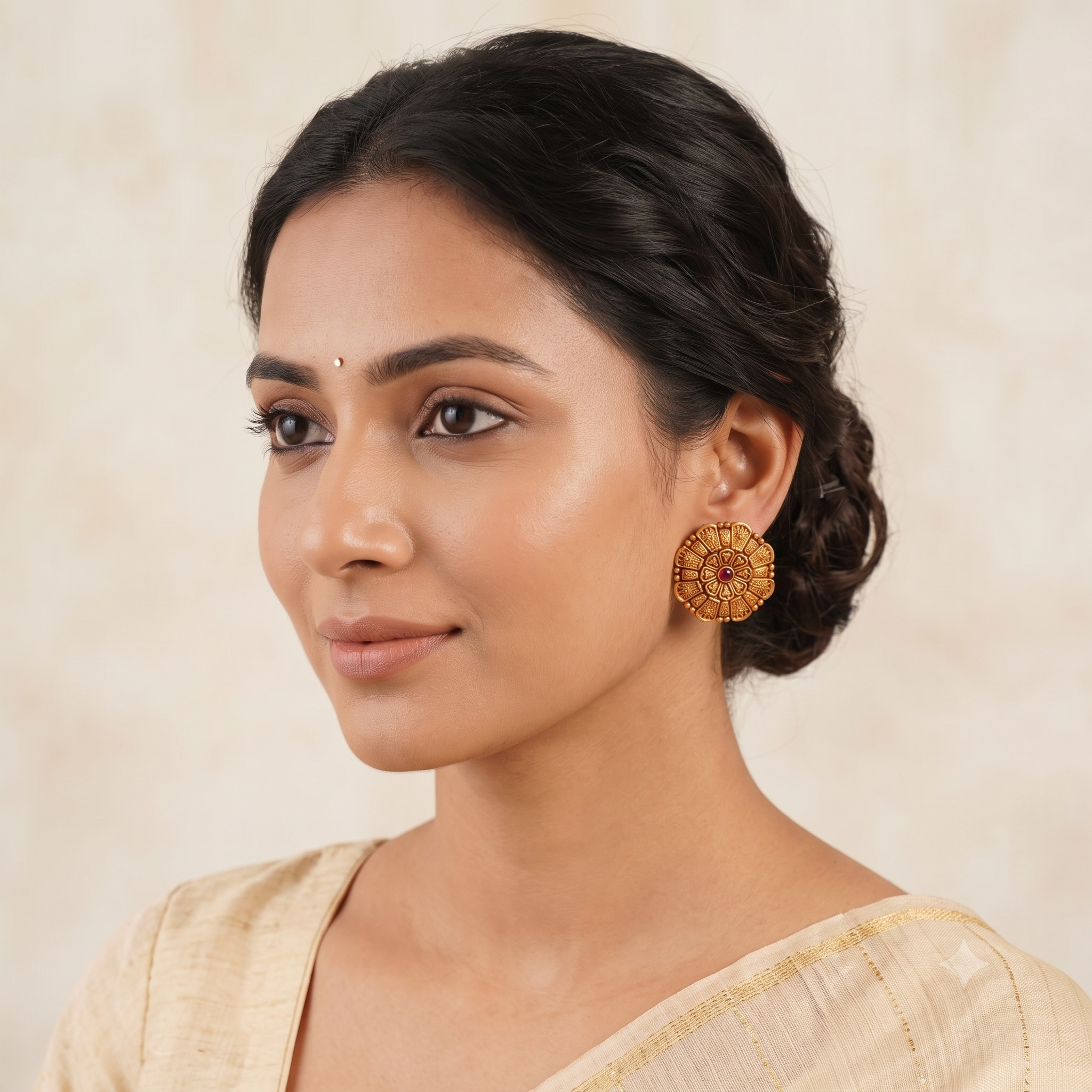 Beautiful antique gold plated stone stud